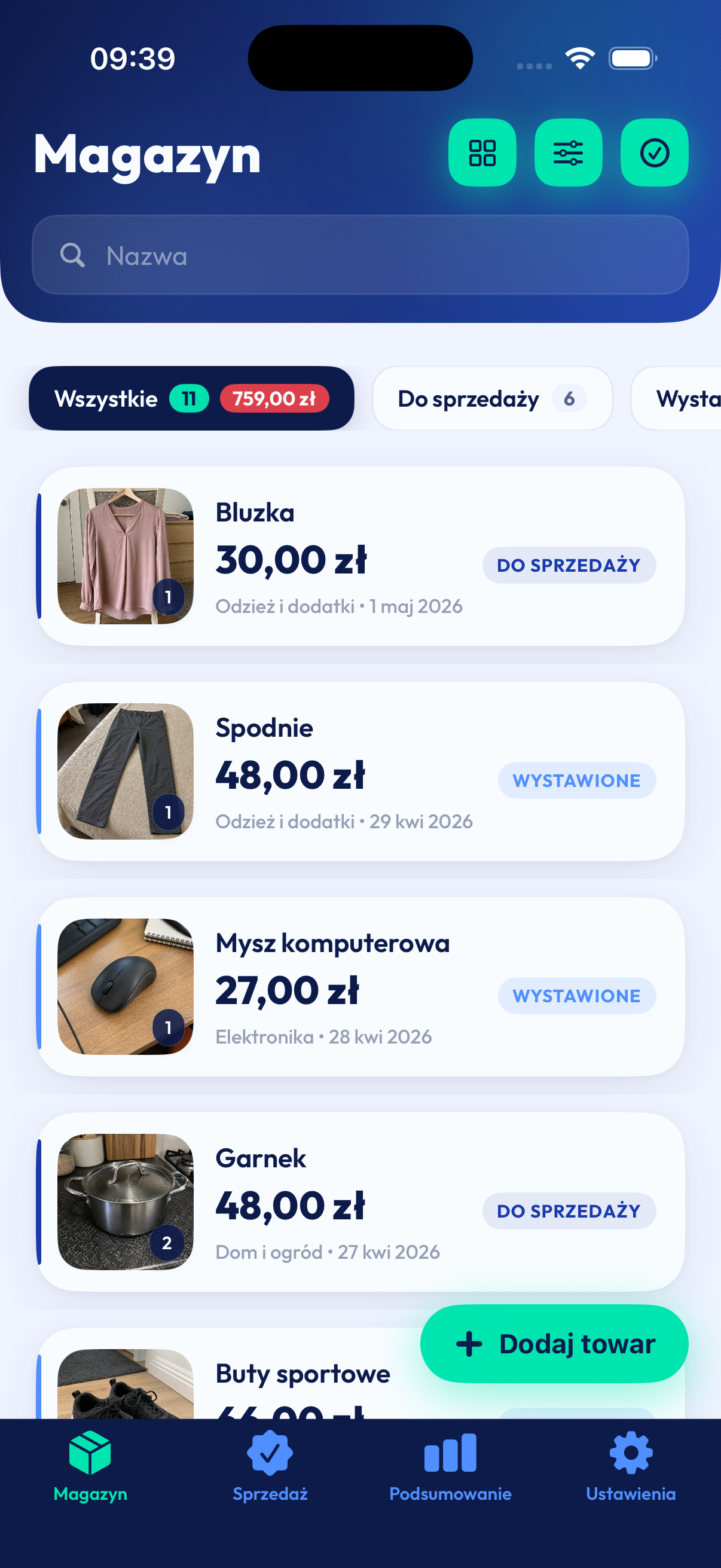 Ekran aplikacji Reselio